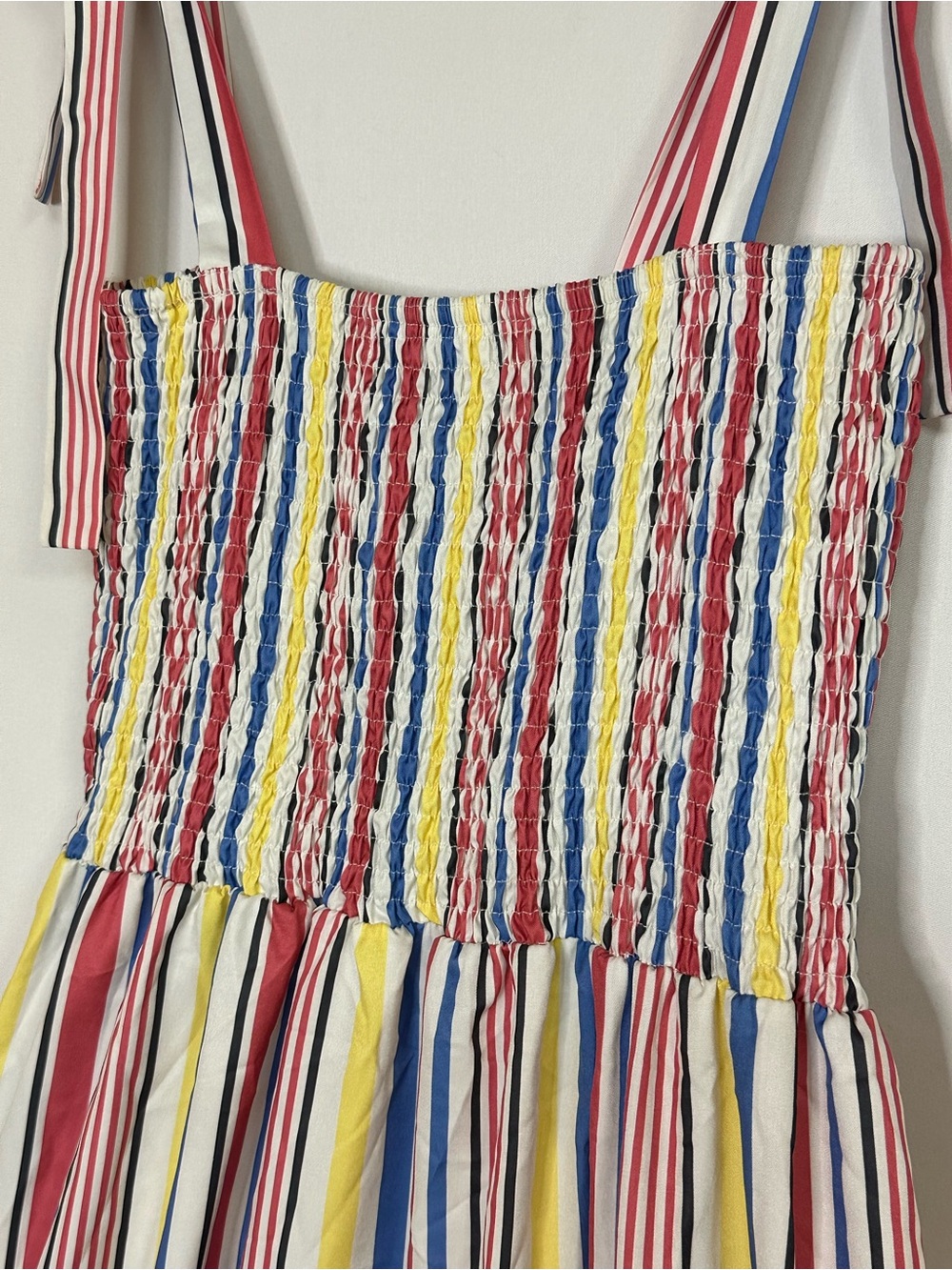 C+D+M Collection Striped Smocked Tie Strap Maxi Dress Large Boho Summer Cotton - Picture 12 of 13